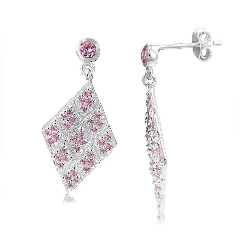 Sterling Silver Coloured Cubic Zirconia Rhombus Drop Earrings