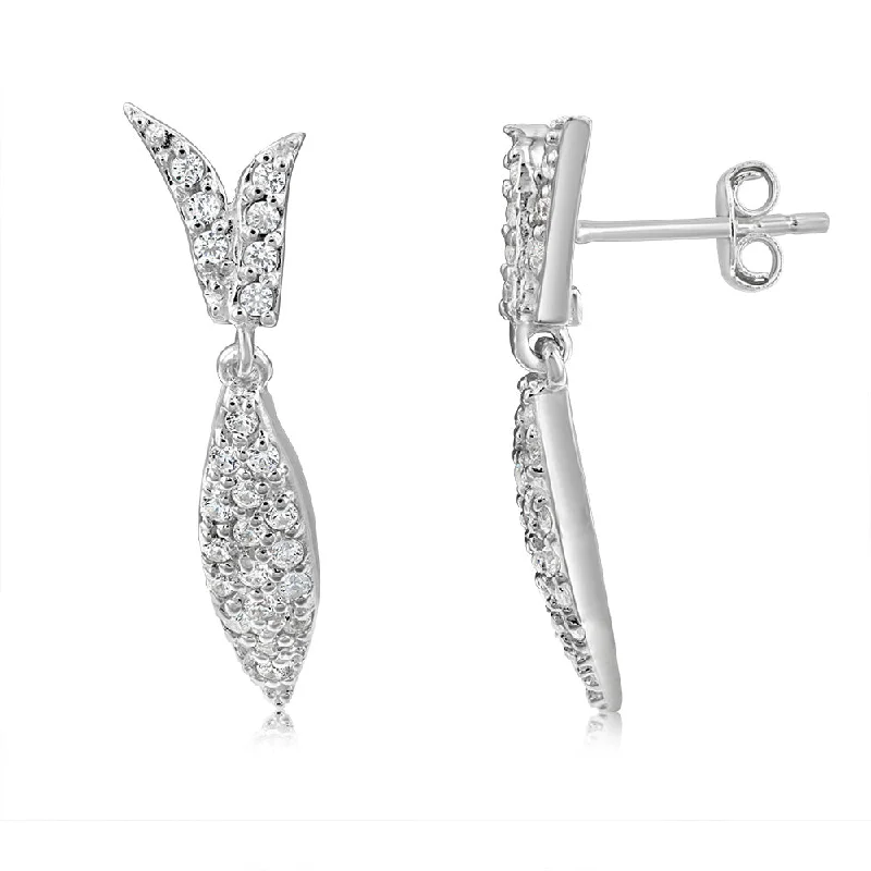 Sterling Silver Cubic Zirconia Fish Shape Drop Earrings