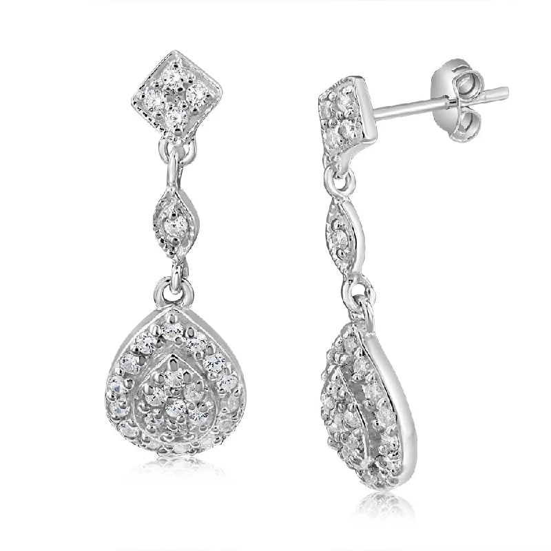 Sterling Silver Cubic Zirconia Pear Shaped Drop Earrings