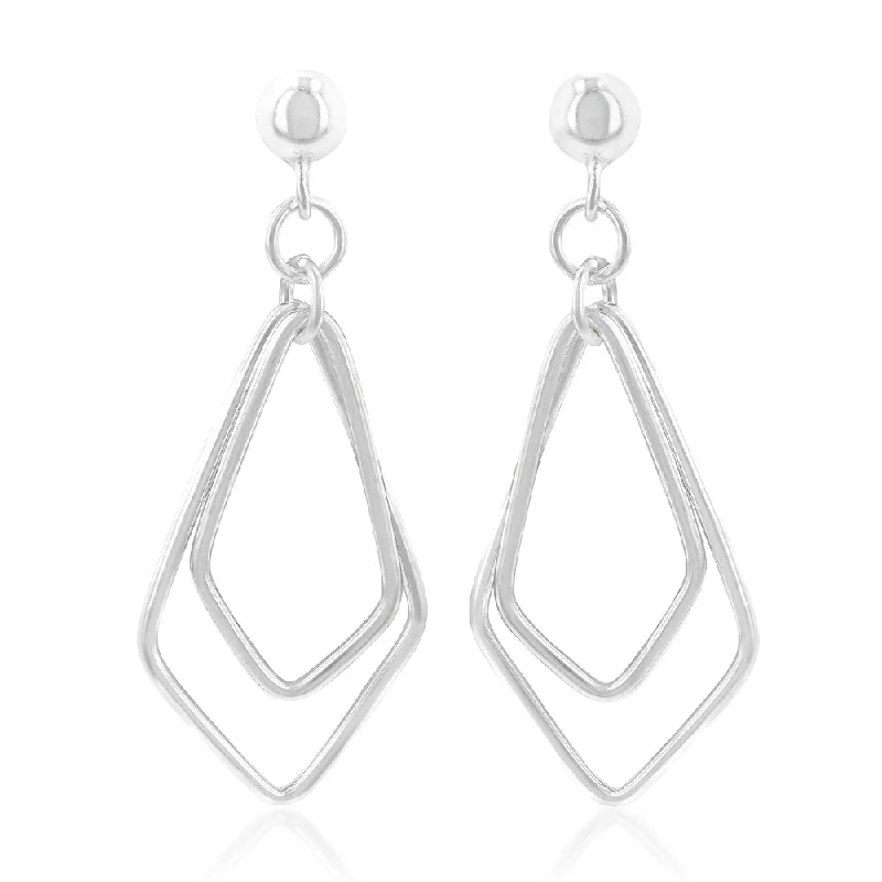 Sterling Silver Diamond Shape Abstract Drop Earrings