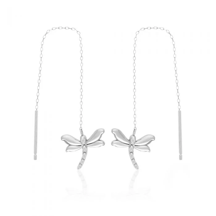 Sterling Silver Dragonfly Threader Drop Earrings