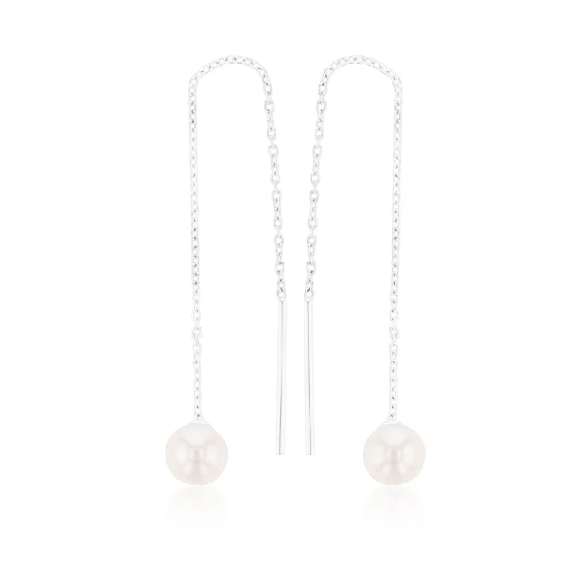 Sterling Silver Freshwater Pearl Drop Threader Earrings