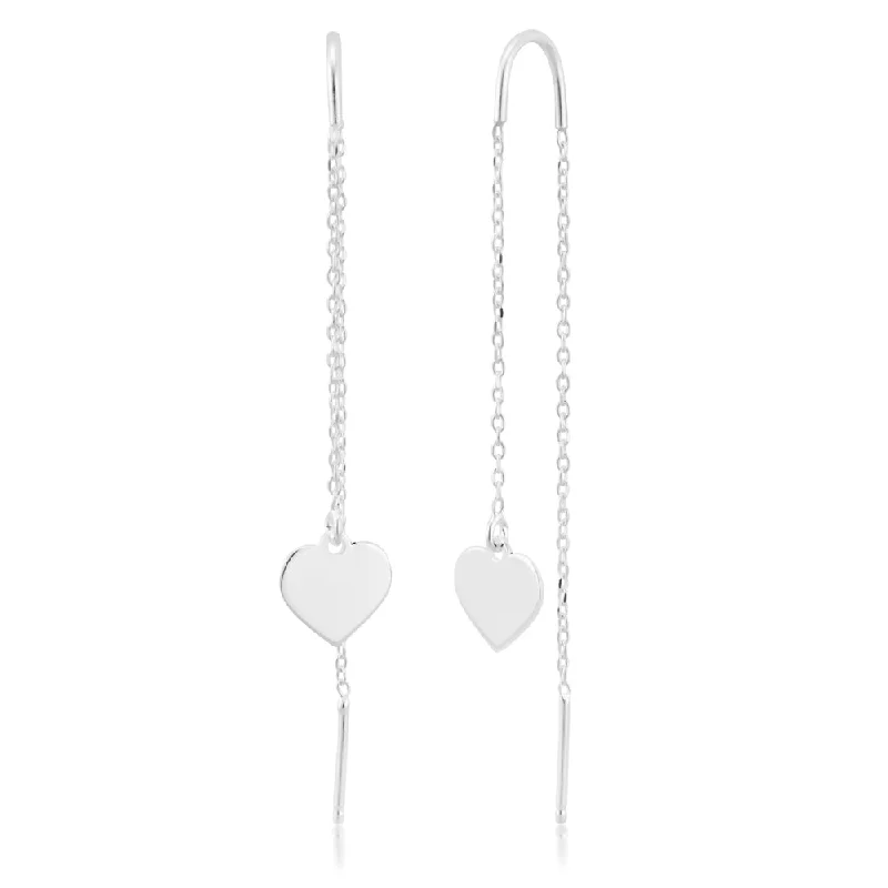 Sterling Silver Heart Drop Threader Earrings