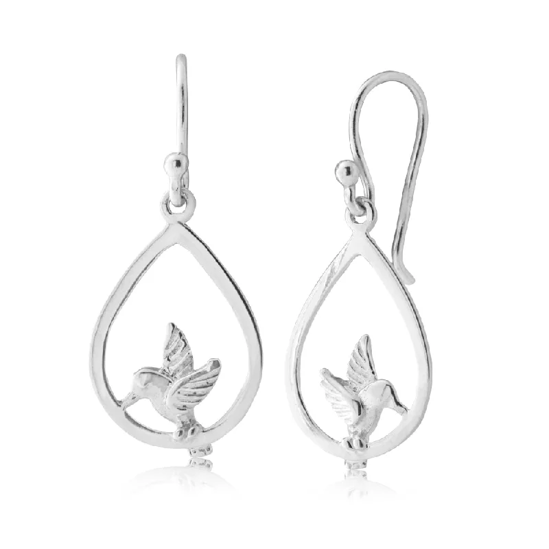 Sterling Silver Hummingbird Drop Earrings