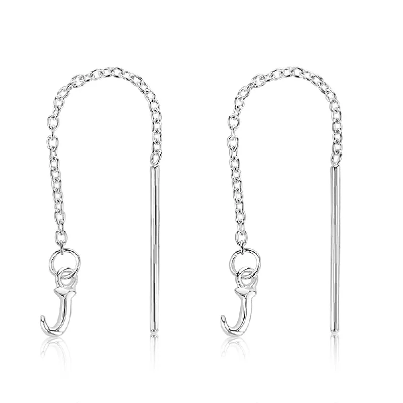 Sterling Silver Initial J Threader Drop Earrings