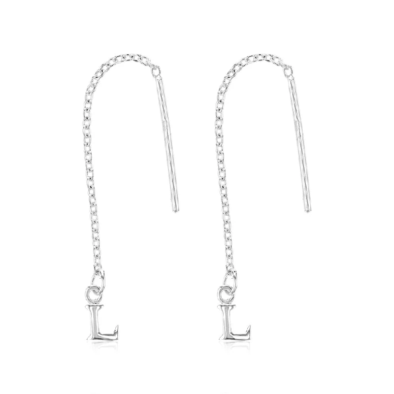 Sterling Silver Initial L Threader Drop Earrings