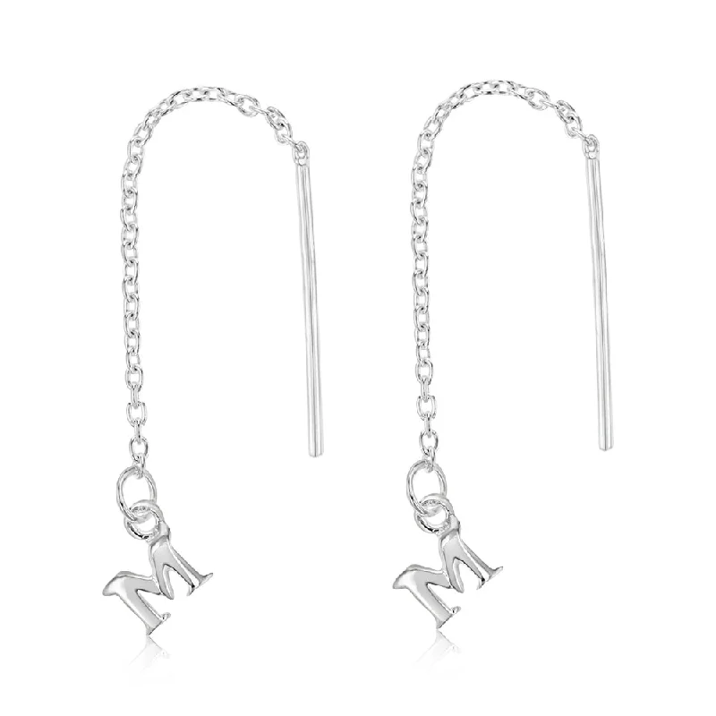 Sterling Silver Initial M Threader Drop Earrings