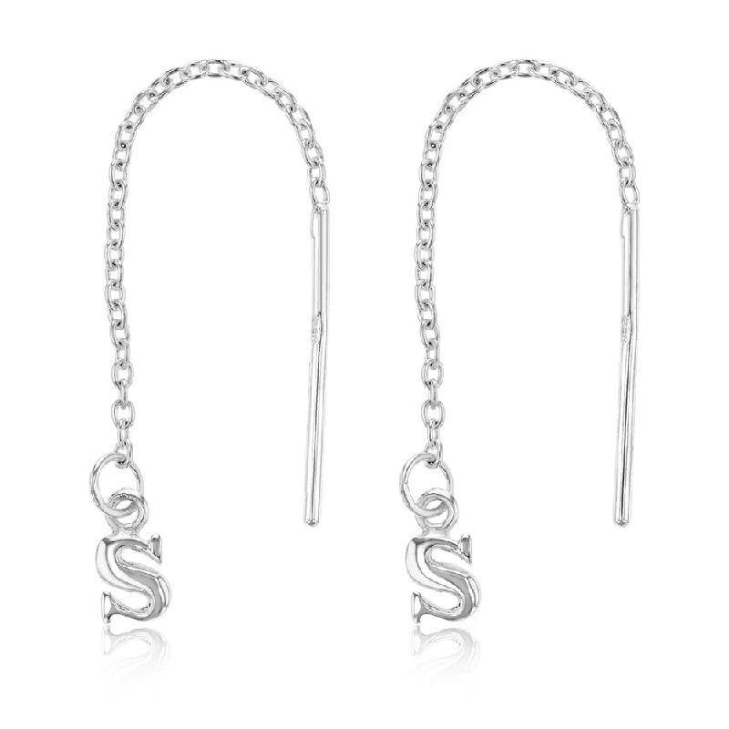 Sterling Silver Initial S Threader Drop Earrings