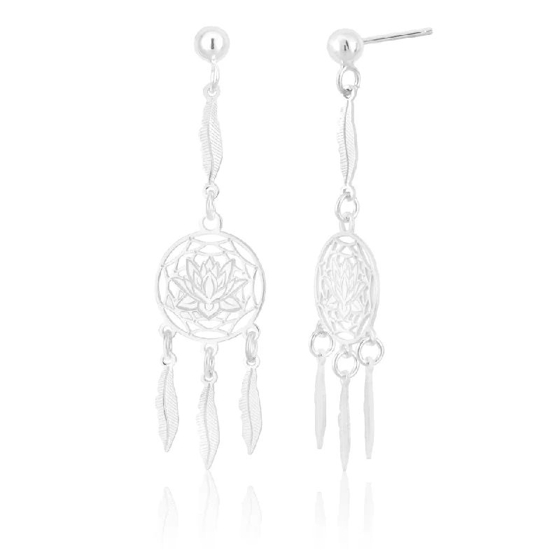 Sterling Silver Lotus Dream Catcher Drop Earrings