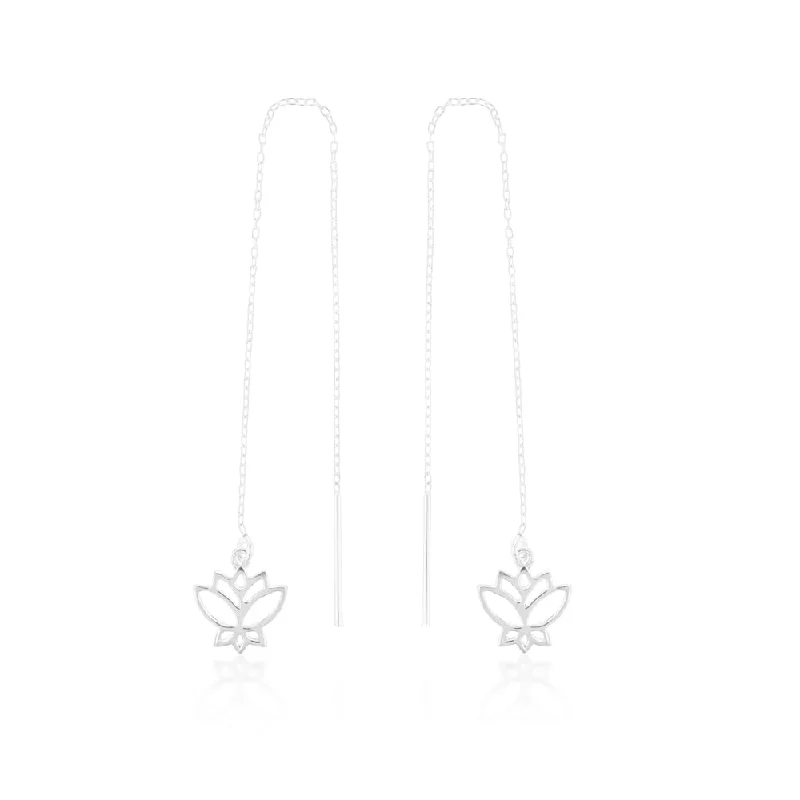 Sterling Silver Lotus Threader Drop Earrings