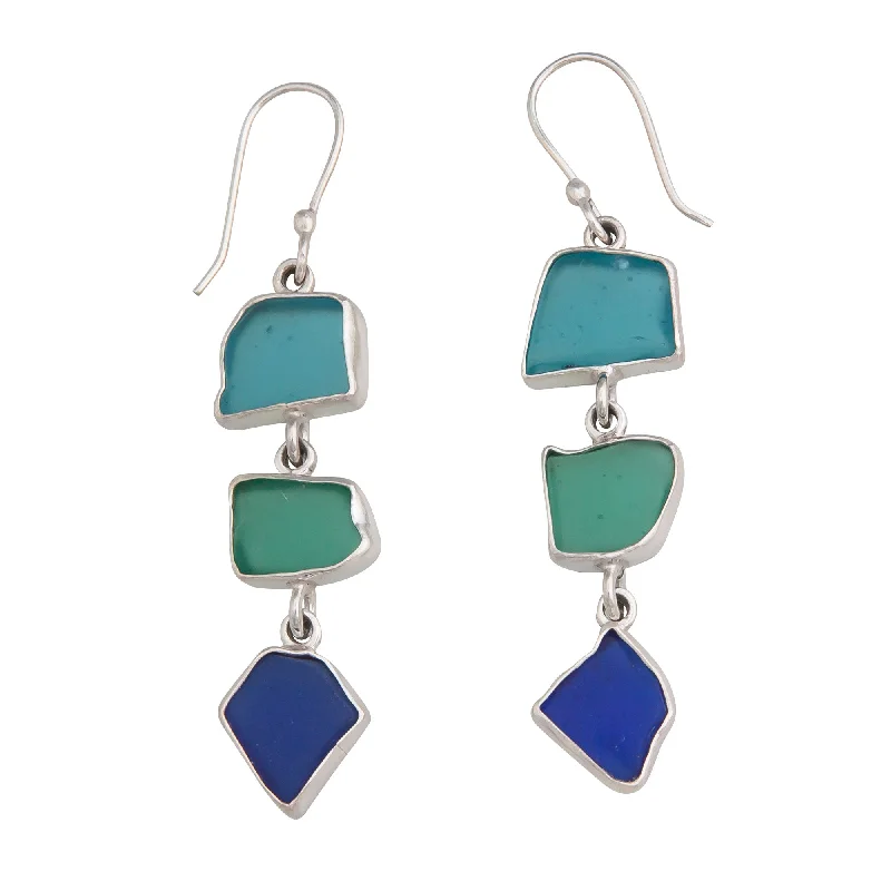 Sterling Silver Multi-Color Recycled Glass Triple Earrings