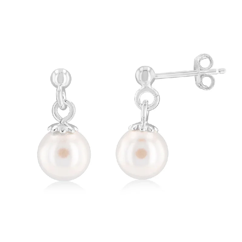 Sterling Silver Simulated Pearl Drop Earrings