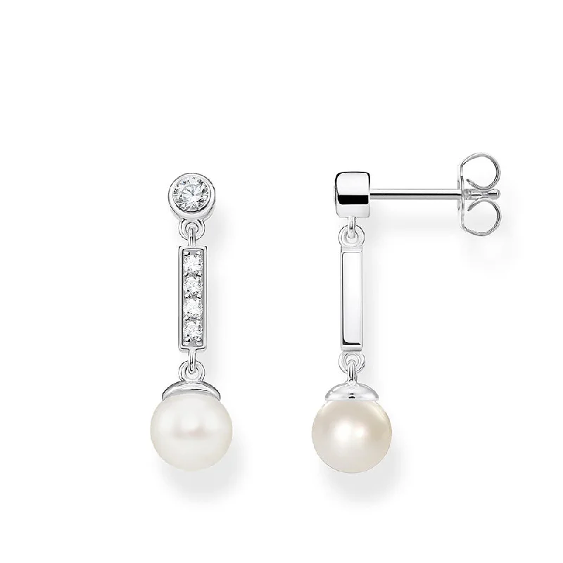 Sterling Silver Thomas Sabo Zirconia and Pearl Drop Earrings