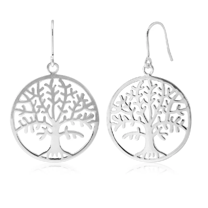 Sterling Silver Tree of Life in Circle Drop Earrings