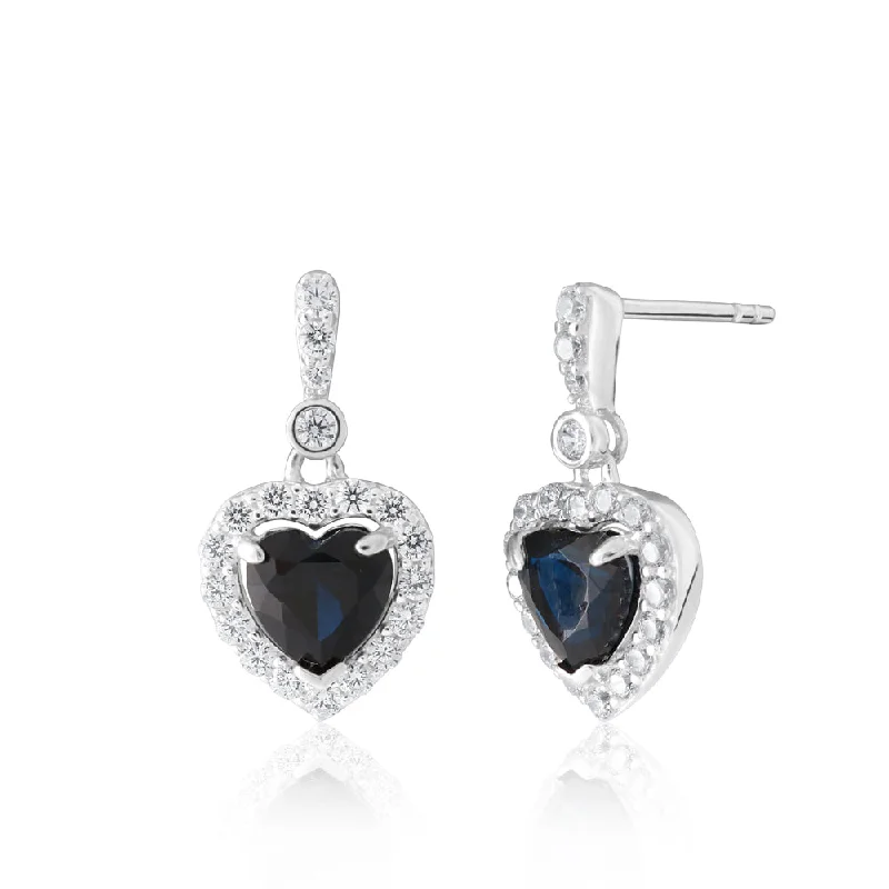 Sterling Silver Zirconia Heart Stud Drop Earrings