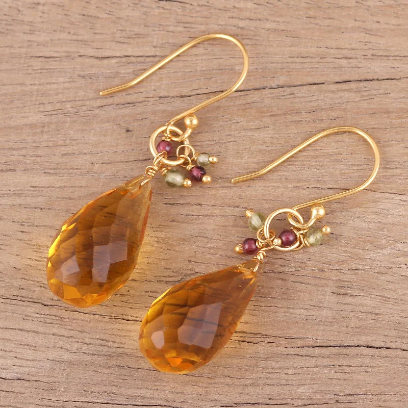 Sunset Raindrops Handmade 22k Gold Plated Sterling Silver Gemstone Earrings