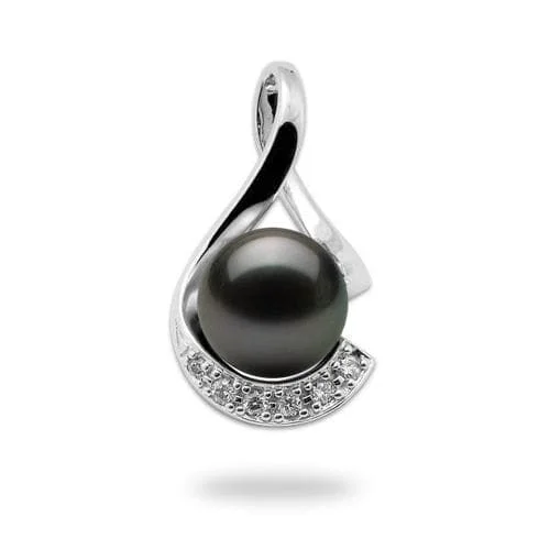 Tahitian Black Pearl Infinity Pendant in White Gold with Diamonds - 11-12mm