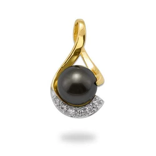 Tahitian Black Pearl Infinity Pendant in Gold with Diamonds - 11-12mm