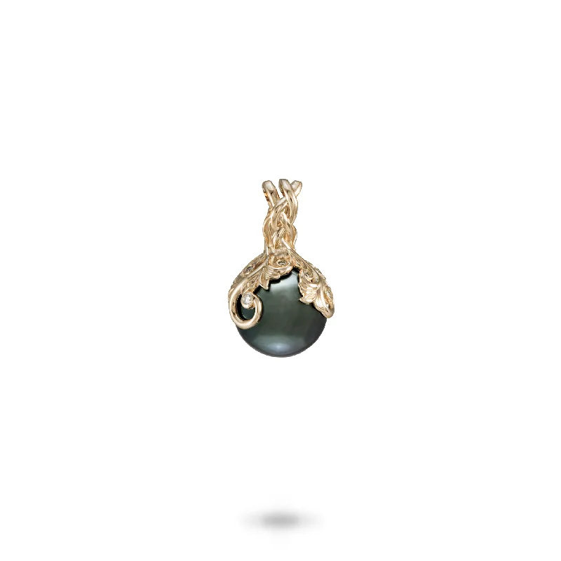 Living Heirloom Tahitian Black Pearl Pendant in Gold with Diamonds - 9-10mm