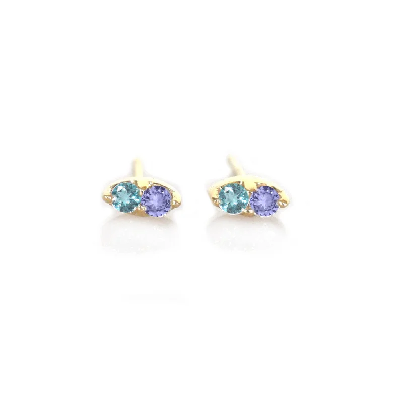 14kt Gold Tanzanite and London Blue Topaz Pavillion Studs