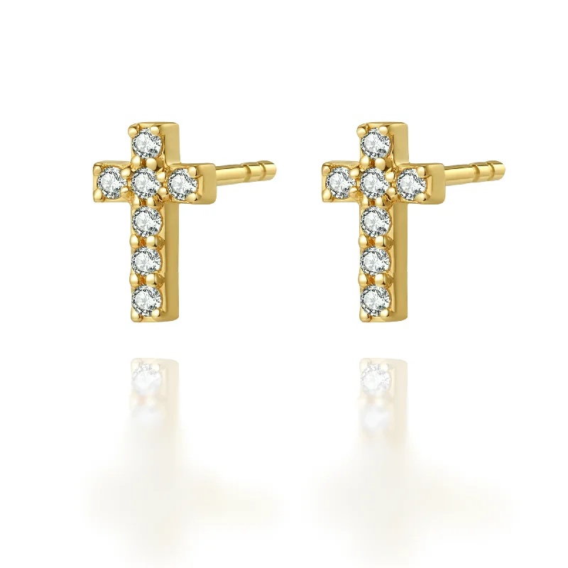 Tiny Cross Stud Earrings in Gold & Silver