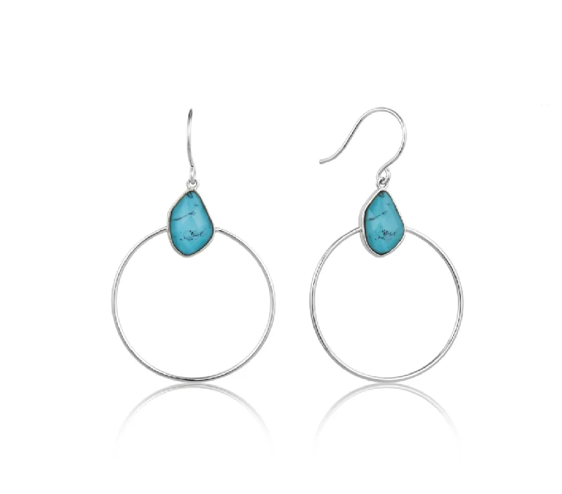 Turquoise Front Hoop Silver Earrings