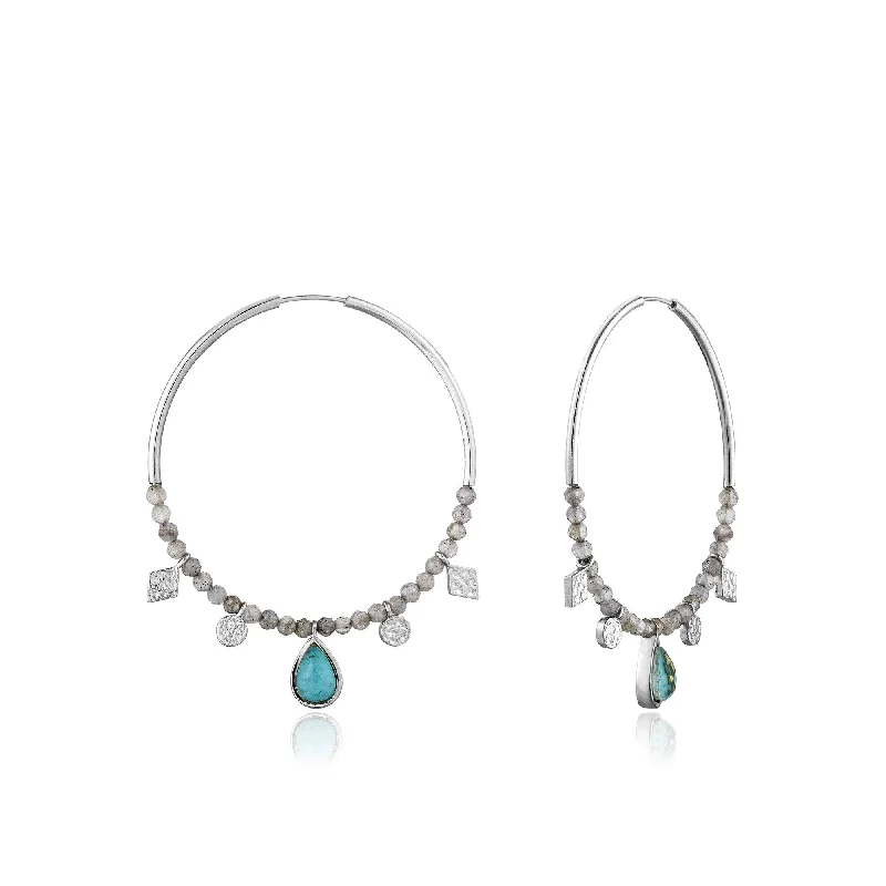 Turquoise Labradorite Silver Hoop Earrings