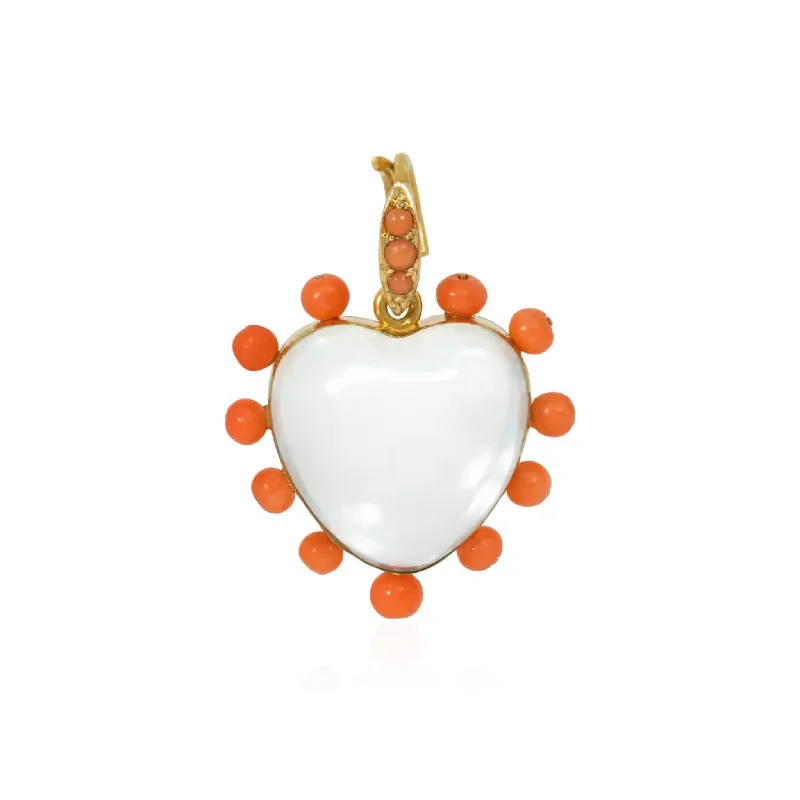 Victorian 15KT Yellow Gold Coral & Crystal Heart Locket Pendant