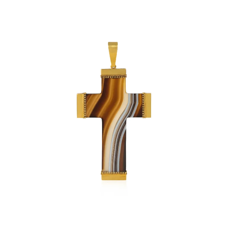 Victorian 18KT Yellow Gold Agate Cross Pendant