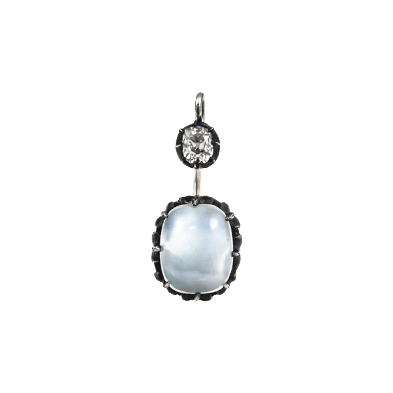 Victorian Silver & 18KT Yellow Gold Moonstone & Diamond Pendant