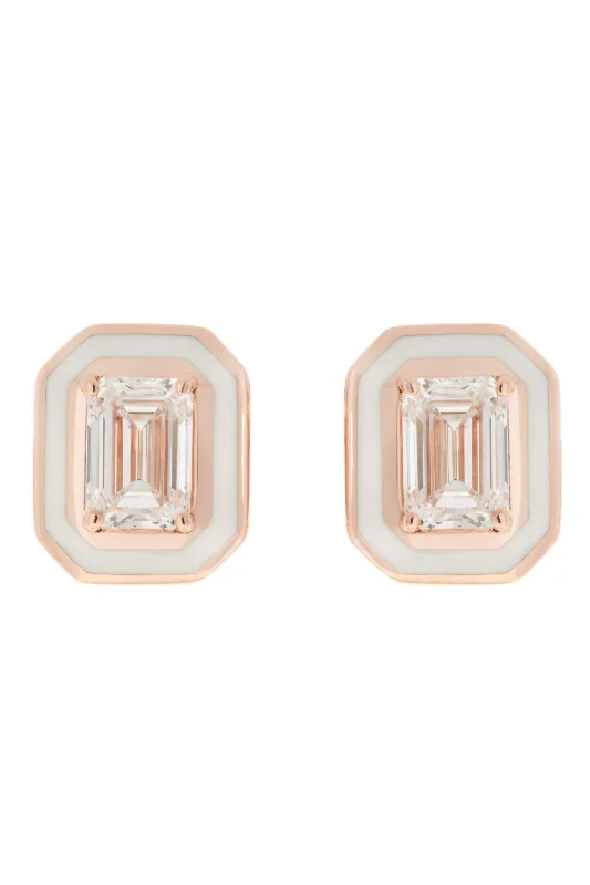 White Enamel Diamond Studs