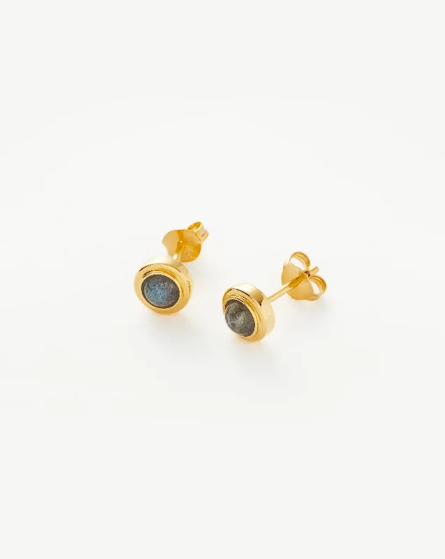 Zenyu Link Gemstone Round Stud Earrings | 18ct Gold Vermeil