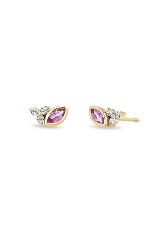 Pink Sapphire Diamond Trio Stud Earrings