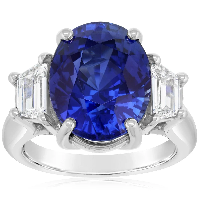 11.55 Carat Oval Sapphire & Trapezoid Diamond Ring