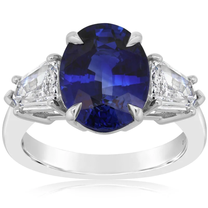 3 Stone Blue Sapphire & Diamond Ring