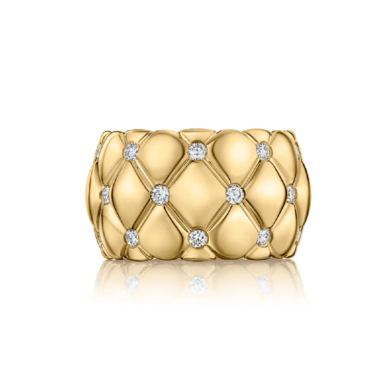 A. Jaffe 14k Dome Shaped Quilted Pattern Ring with Brilliant Diamonds