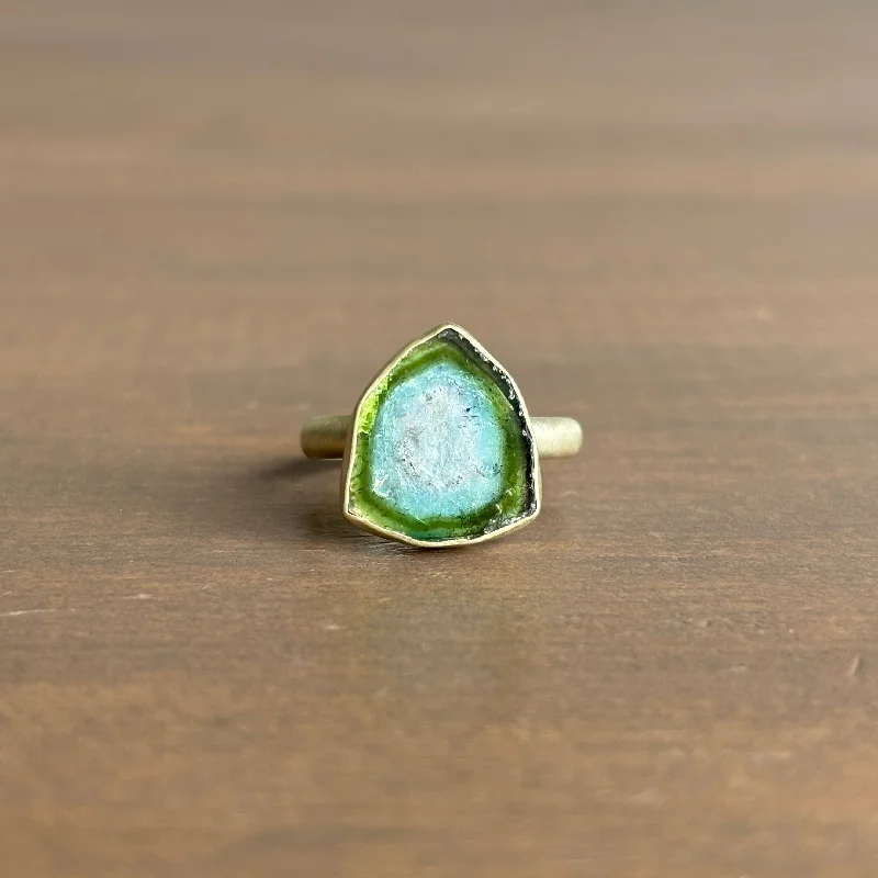 Blue-Green Tourmaline Slice Ring