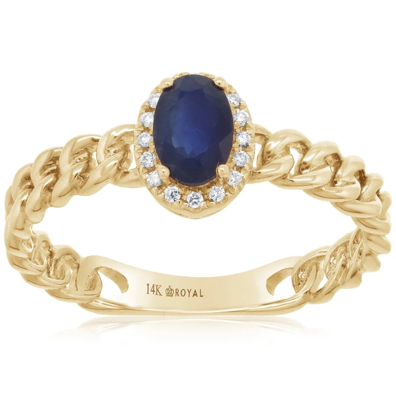 Blue Sapphire & Diamond Halo Link Ring