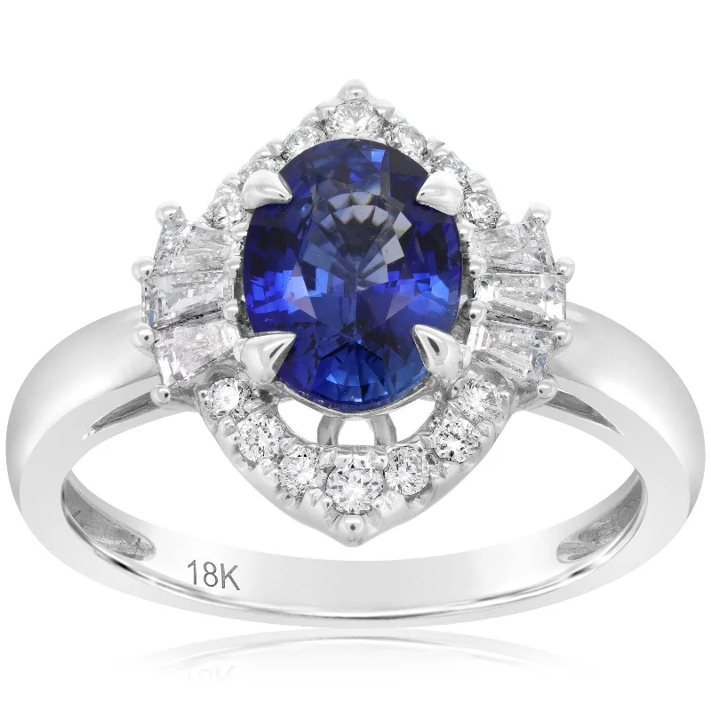 Blue Sapphire & Diamond Marquise Shape Halo Ring