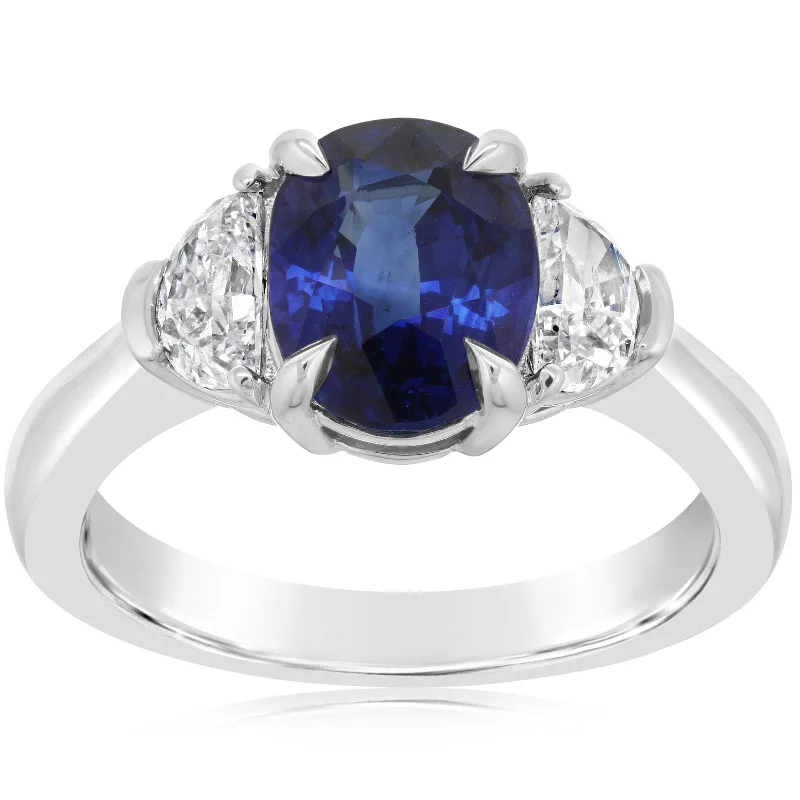 Blue Sapphire & Half Moon Diamond Ring