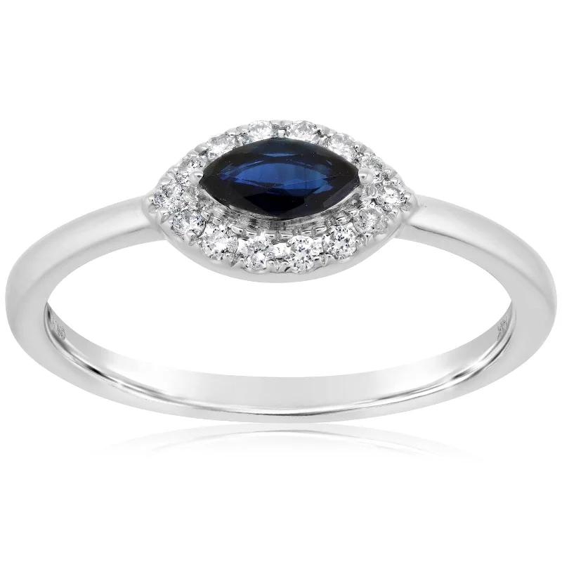 Blue Sapphire Diamond Halo Ring