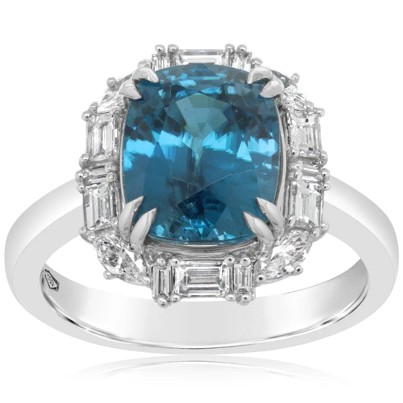 Blue Zircon & Diamond Ring