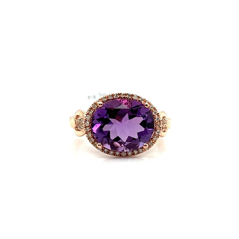 Bremer Jewelry Amethyst and Diamond Halo Fashion Ring in 14K Rose Gold (4.08ctw)