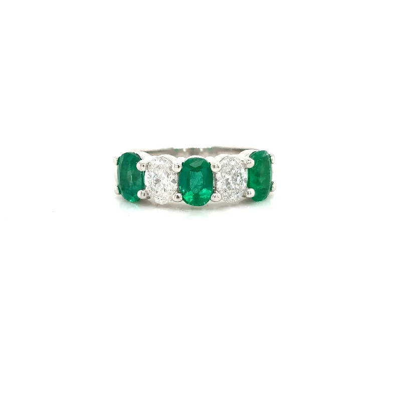 Bremer Jewelry Emeralds and Diamonds Five Stone Fashion Ring in 14K White Gold (2.32ctw)