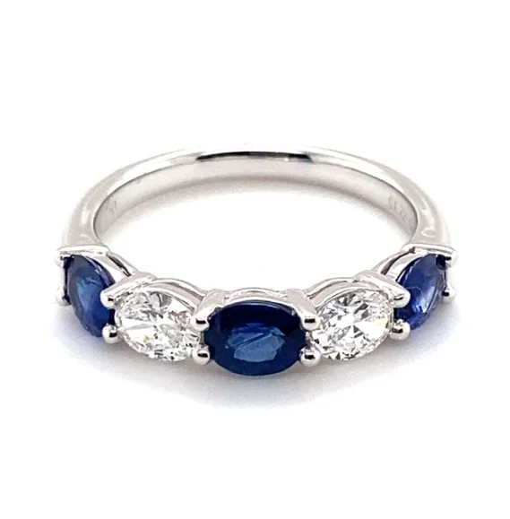 Bremer Jewelry Sapphires and Diamonds Five Stone Fashion Ring in 18K White Gold (1.72ctw)