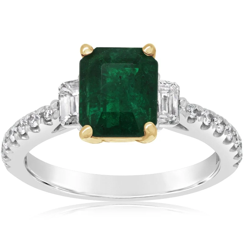 Emerald & Diamond Ring with Side Stones