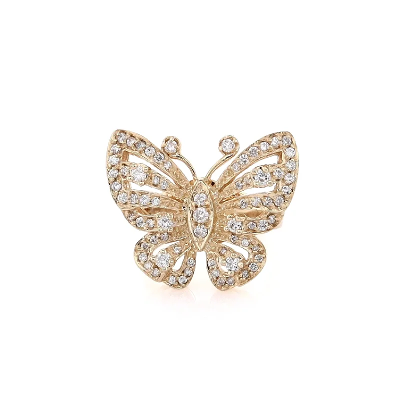 Estate 14 Karat Yellow Gold Diamond Butterfly Ring