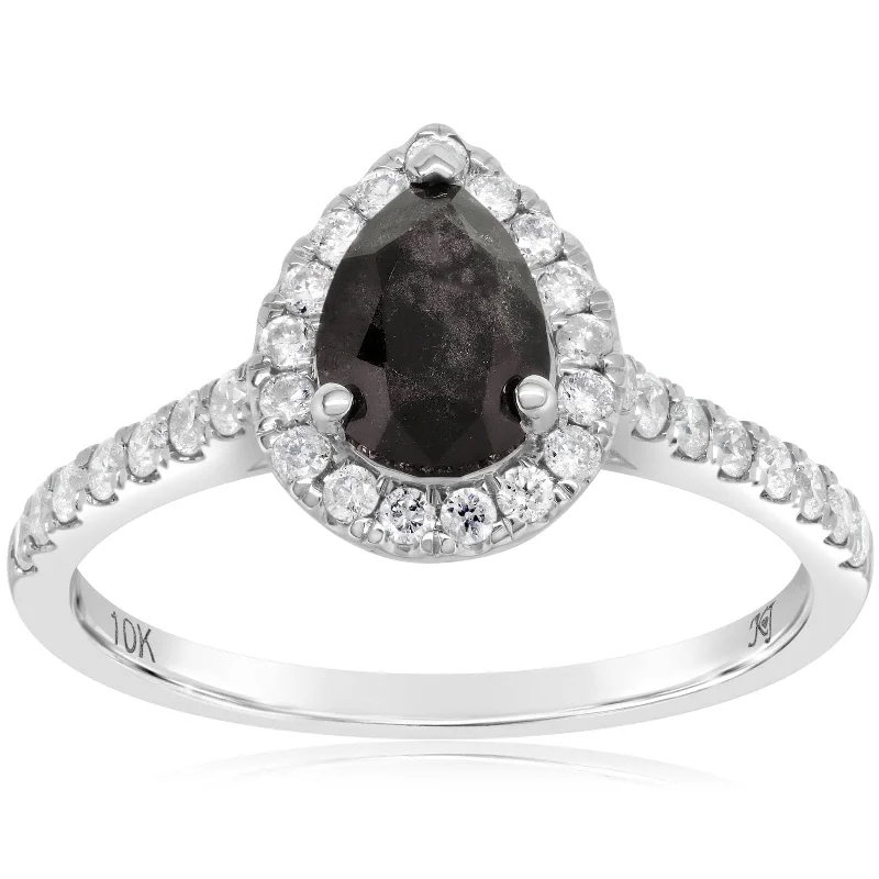 Estate Black Pear Diamond Engagement Ring