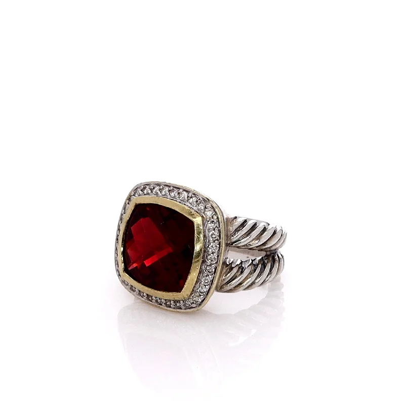 Estate David Yurman Two-Tone Split Shank Faceted Garnet Ring