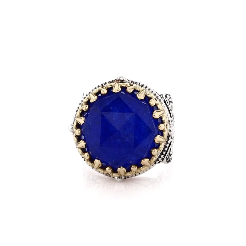 Estate Konstantino Sterling Silver and 18 Karat Yellow Gold Round Lapis Doublet Ring